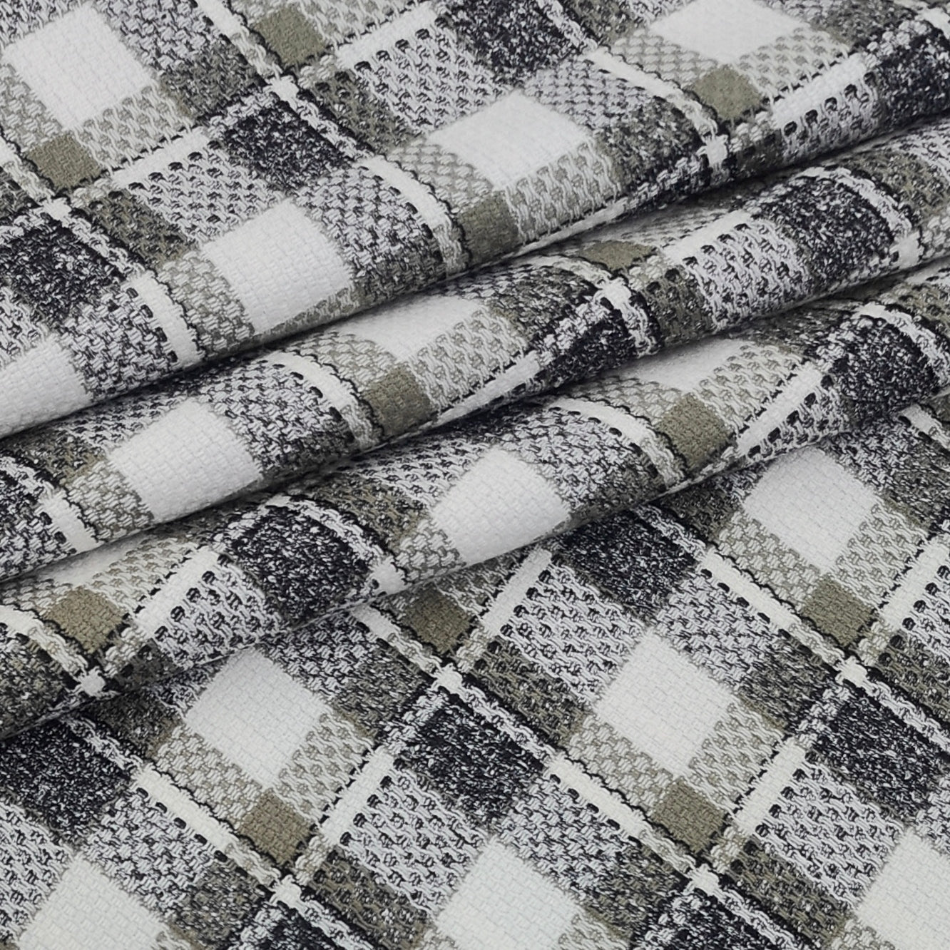 Warm Shirt Fabric Ocm Tartan Check Colour Dull Black, Greige N White